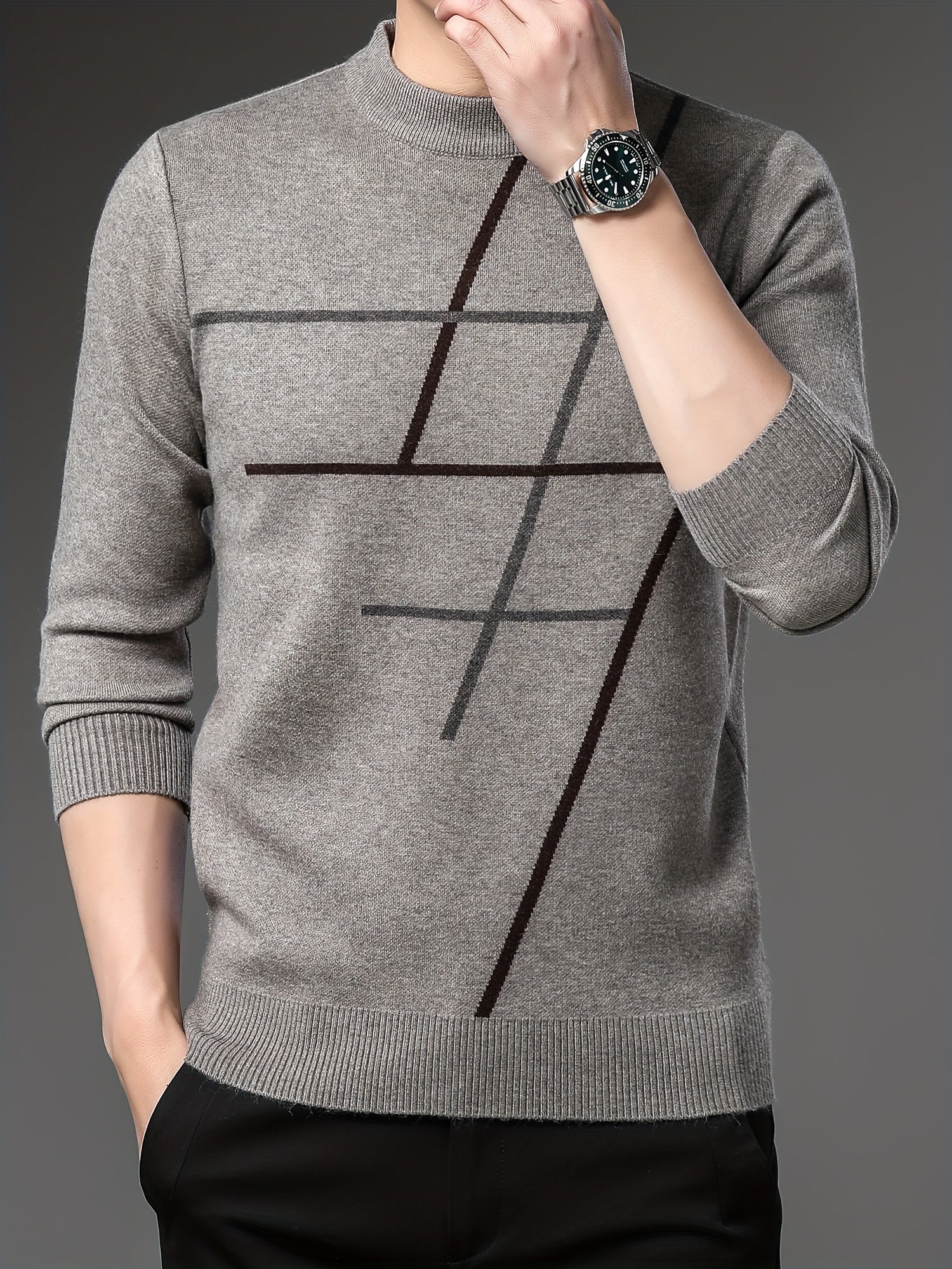 Mens Ultra-Soft Cable Stripe Knit Sweater - Comfortable & Stylish Casual Pullover - High Stretch, Crew Neck, Breathable - Perfect All-Match Fall Winter Wardrobe Essential