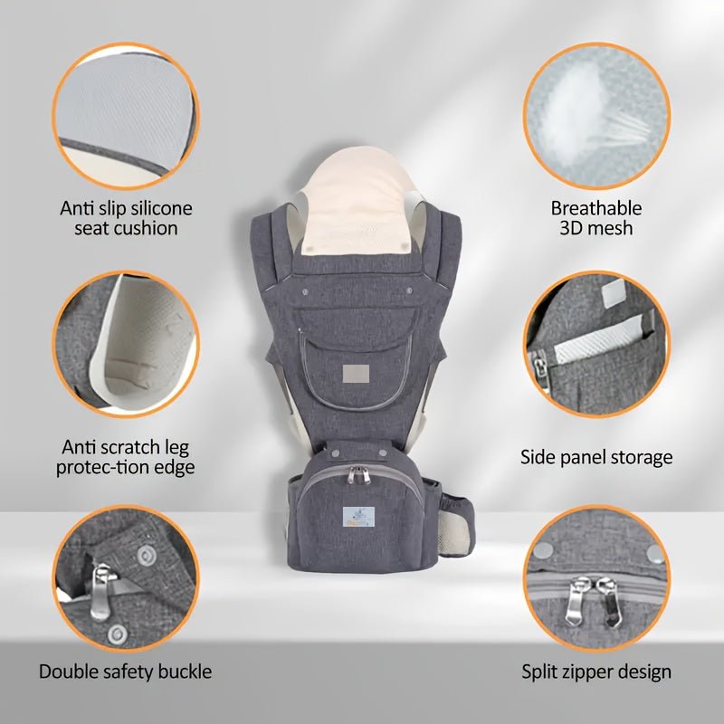 Baby Carrier Waist Stool with Storage Bag, 3 In 1 Baby Carrier with Hip Seat Lumbar Stool, Removable Hood, For Christmas, Halloween, Thanksgiving Day Gift