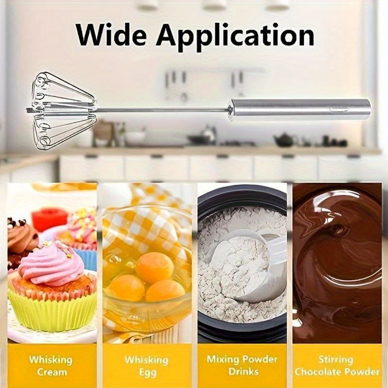 Stainless Steel Semi-Automatic Egg Beater, Hand Push Rotary Mixer For Whisking, Beating & Stirring, Multifunctional Kitchen Tool For Cooking, Baking - No Electricity Needed, Durable Grinder For Kitchen Egg Cooker Electric