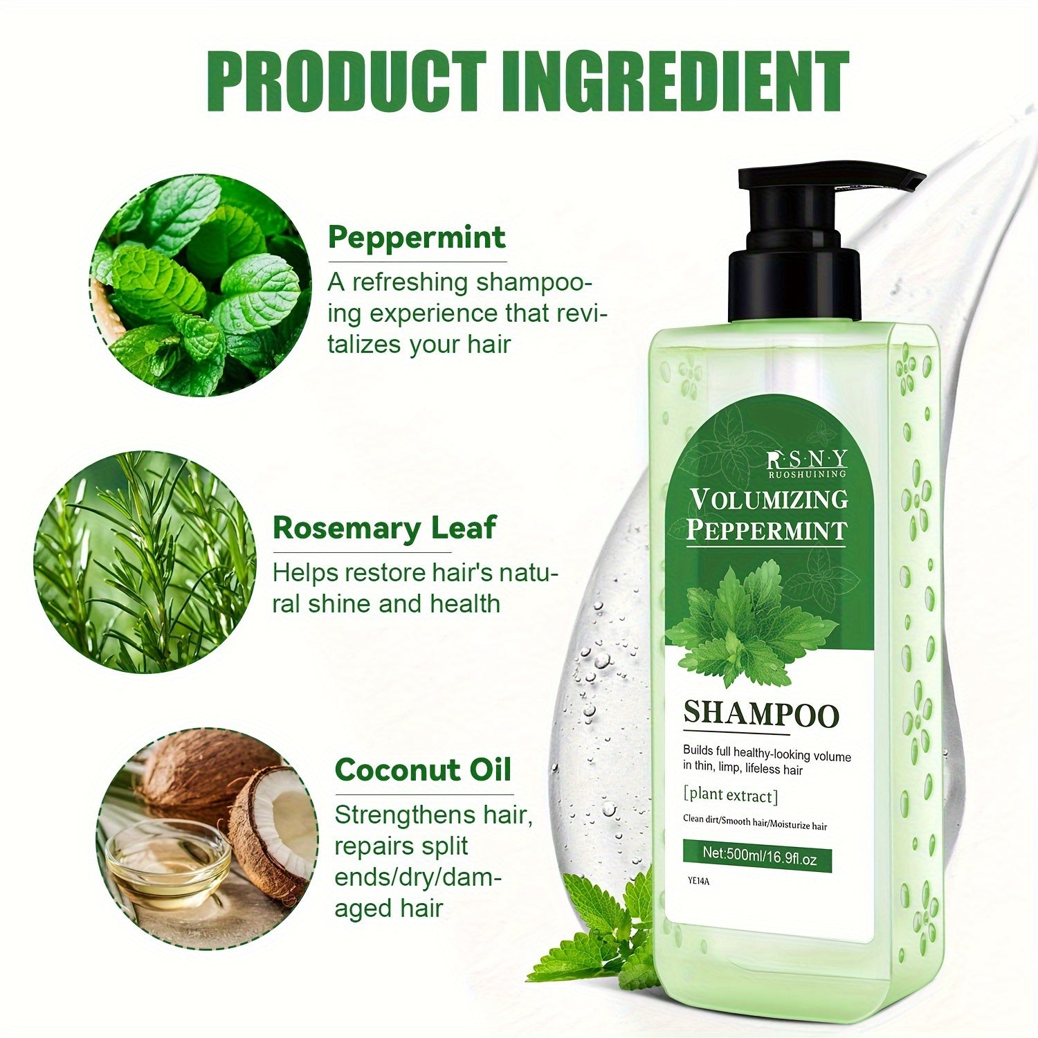 500ml Rosemary Peppermint Shampoo - Deep Cleansing, Strengthens Hair, Healthy Hair Penetrates Root To Tip