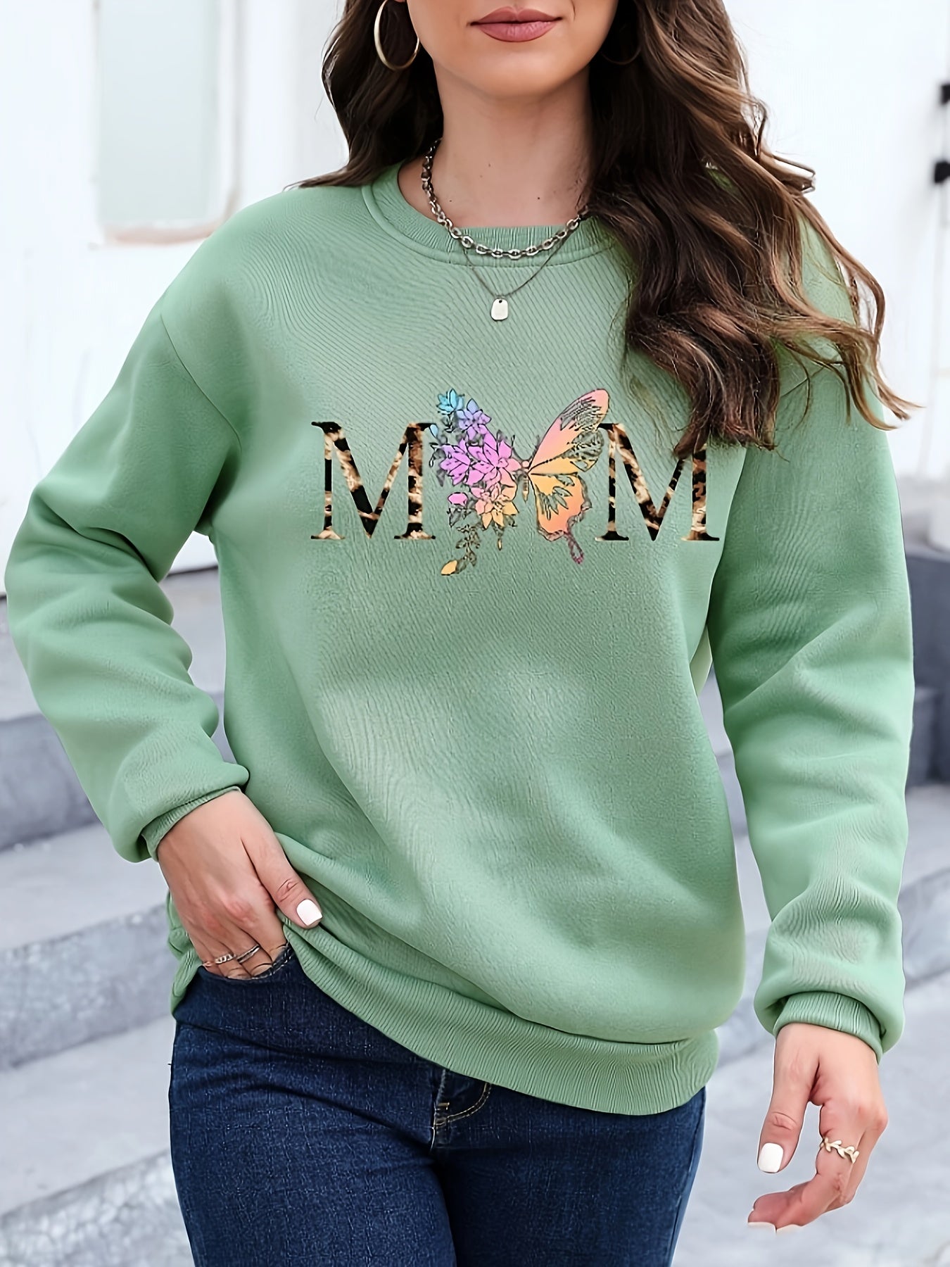 Butterfly typography Print Womens Pullover Sweatshirt - Fashionable Casual Style with Comfortable Long Sleeves & Classic Crew Neck - Premium Quality Everyday Wear - Trendy Womens Clothing