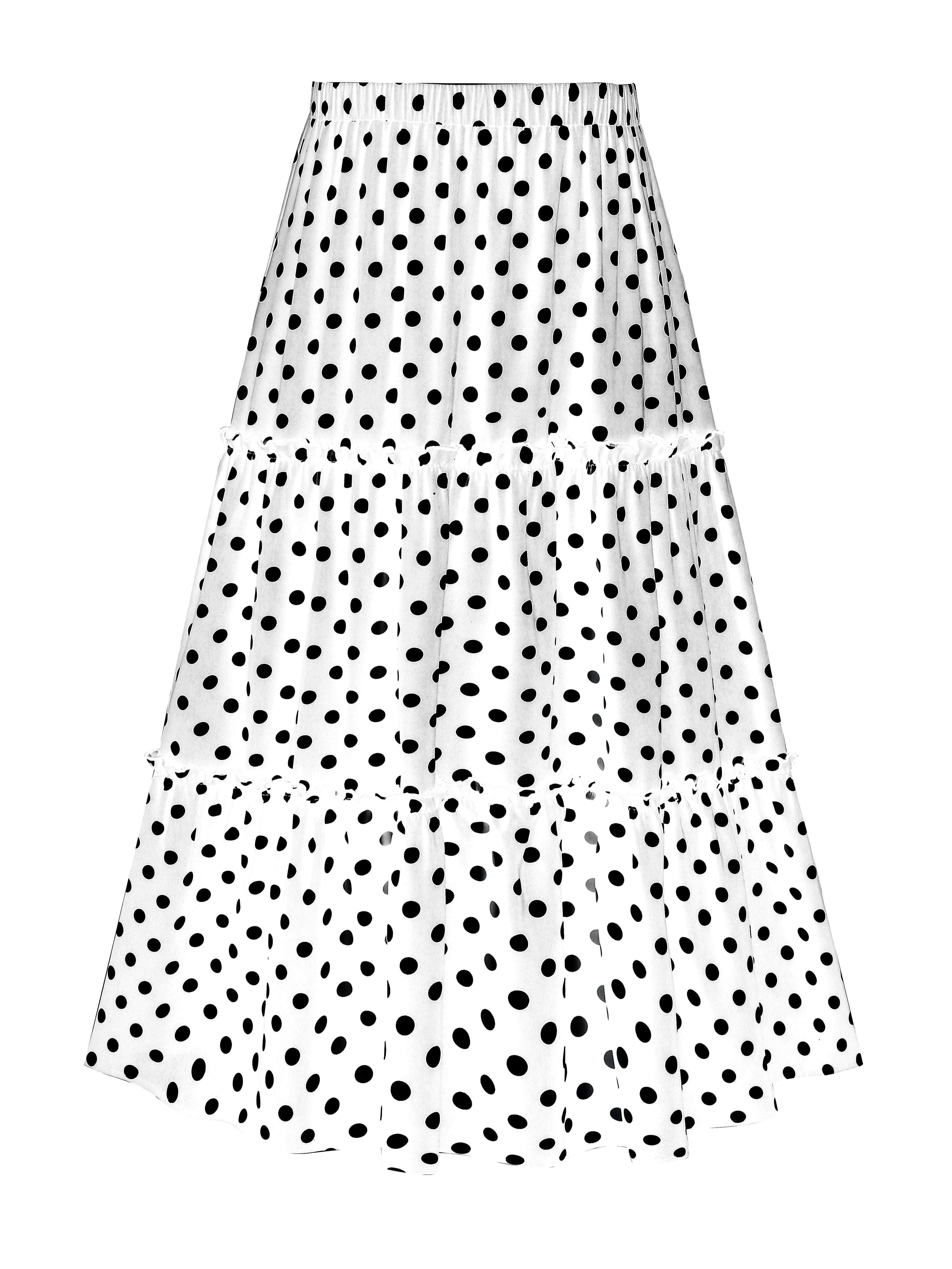 Plus Size Polka-dot Print A-line Skirt - Comfortable Elastic Waist for a Flattering Fit, Flowy Tiered Design for a Feminine Silhouette - Designed for Plus Size Women, Elegant and Sophisticated Style