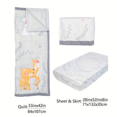 Animal Mother And Child Three-piece Baby Bedding Set (quilt, Bed Sheet, Bed Skirt)