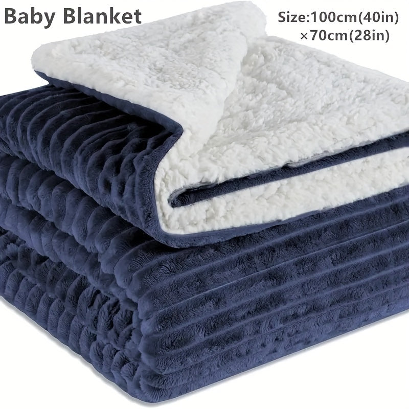 Thick Baby Blanket, Fuzzy Sherpa Fleece Blanket Soft Reversible Warm Receiving Blankets For Toddler, Infant, Boys And Girls Gift Reversible Cozy Blanket For Crib, Stroller, Nap, Outdoor (Navy, 30"x40")