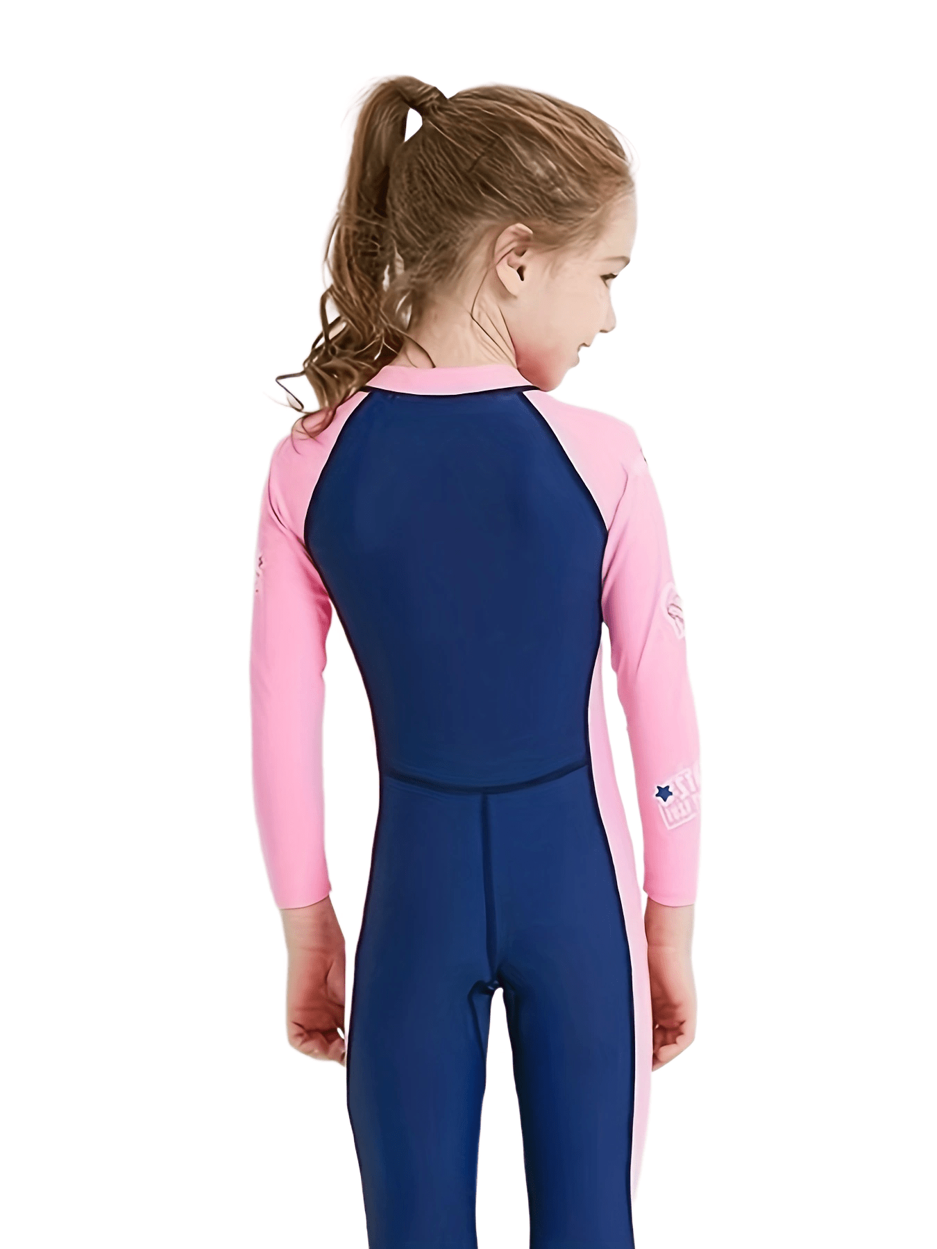 Girl's Zip Up One-piece Swimsuit, Color Clash Long Sleeve Surfing Suit, Kid's Swimwear For Summer Beach Vacation