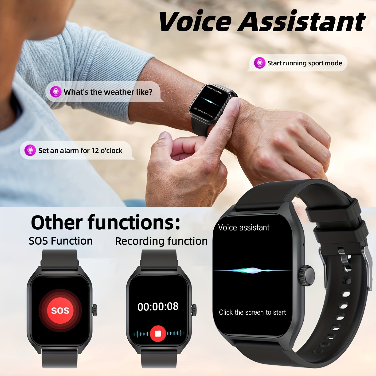 1.96" Smart Watch with Body Temp/ Sleep Monitor, Smart Watch with Wireless Call (Answer/ Make/ Reject Calls) for Men Women, Fitness Activity Tracker with 100+ Sports Modes/ SOS/ Game/ AI Voice/ Calculator