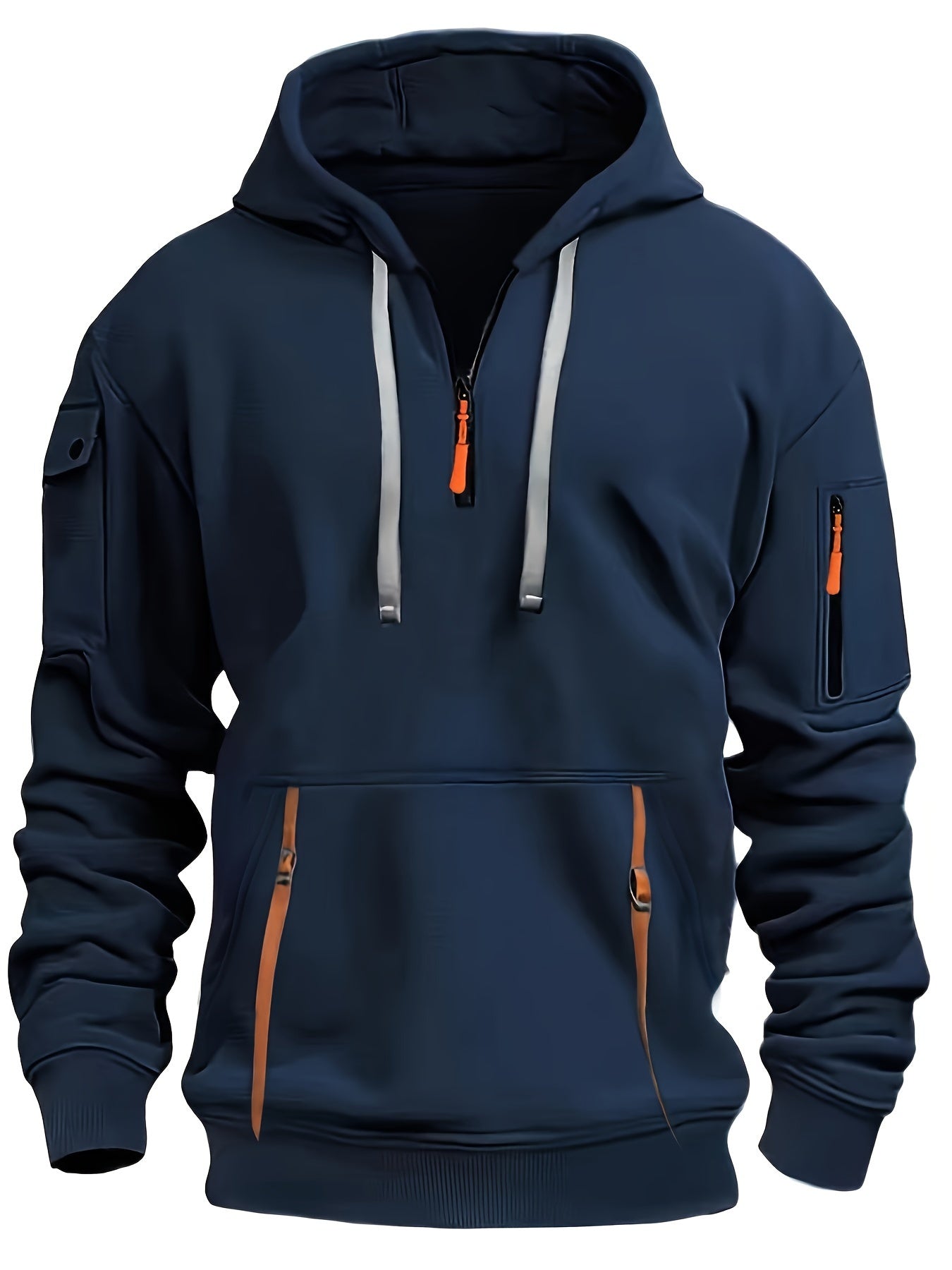 Mens Stylish Half-Zip Sports Hoodie - Sporty Athletic Style with Handy Pockets - Ultra-Comfortable Casual Pullover Sweatshirt