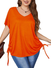 Plus Size Womens Tops with Drawstring Detail - Ultra-Comfortable High Stretch Casual Style - Flattering Half Sleeves for Curvy Figures