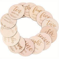 12pcs Wooden Monthly Milestone Cards, Milestone Discs For Photo Props