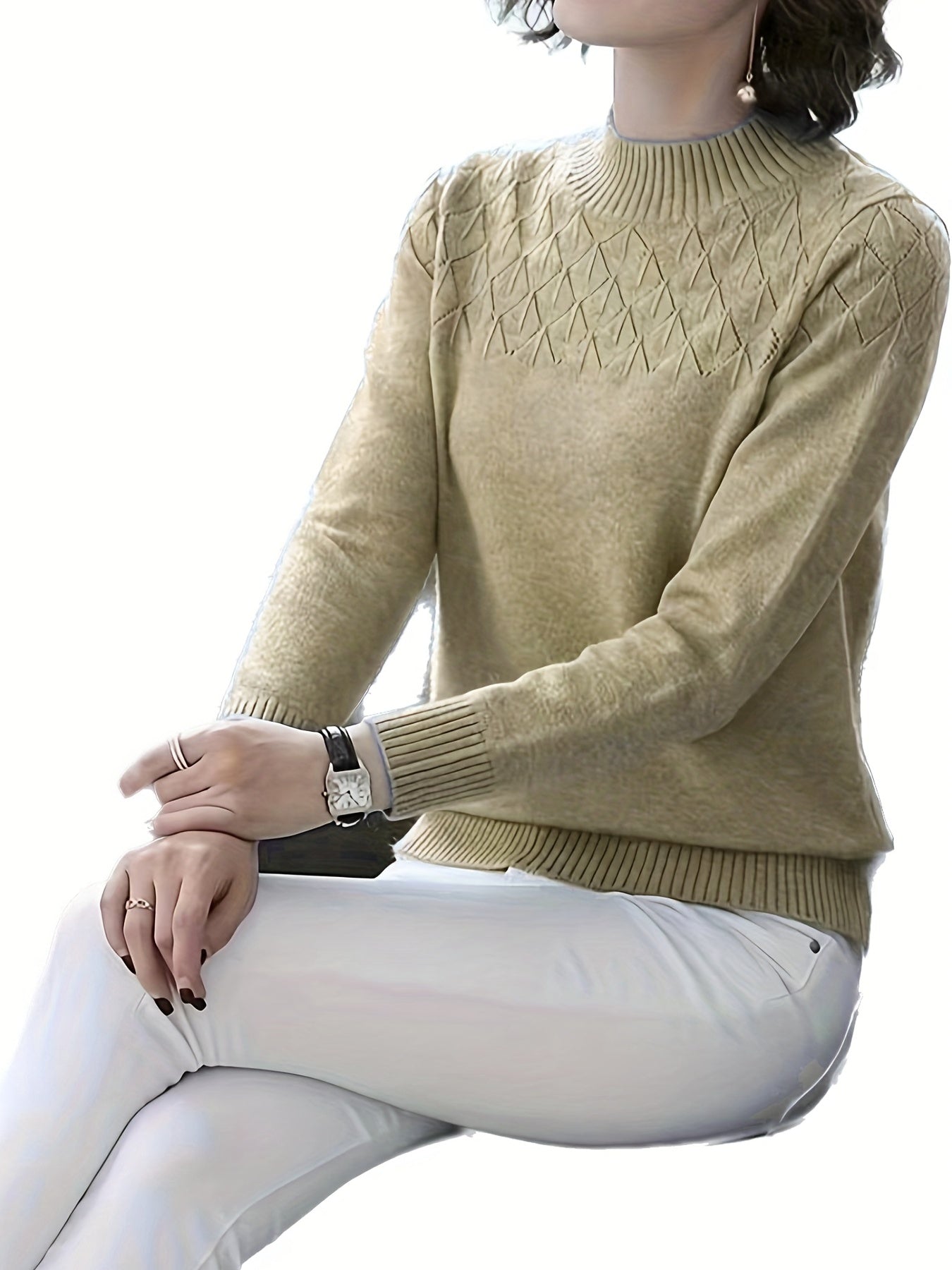 Chic Womens Long Sleeve Mock Neck Sweater - Refined Fall & Spring Wear - Elegant Casual Style for Versatile Styling