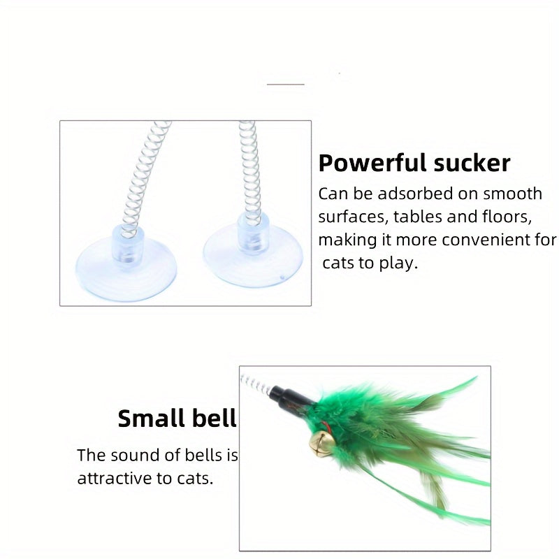 Spring Sucker Feather Cat Toy: Vibrant Feathers, Bell, and Suction Base for Feline Fun - Suitable for Cats of All Ages - Kerala Elegance