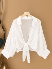 Solid Single Button Chiffon Blouse, Versatile Drop Shoulder Blouse For Spring & Fall, Women's Clothing