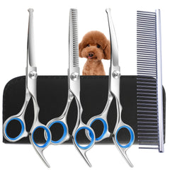 4pcs Professional Dog Grooming Scissors Set - High-Quality Stainless Steel, Safety Round Tips for Precise Trimming & Shaping - Down-Curved Thinning & Cutting Shears for Expert Grooming at Home