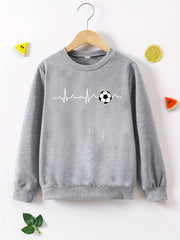 Curvy Line & Soccer Ball Graphic Print, Boys Stylish & Trendy Long Sleeve Sweatshirt For Fall & Winter, Boys Streetwear Clothing