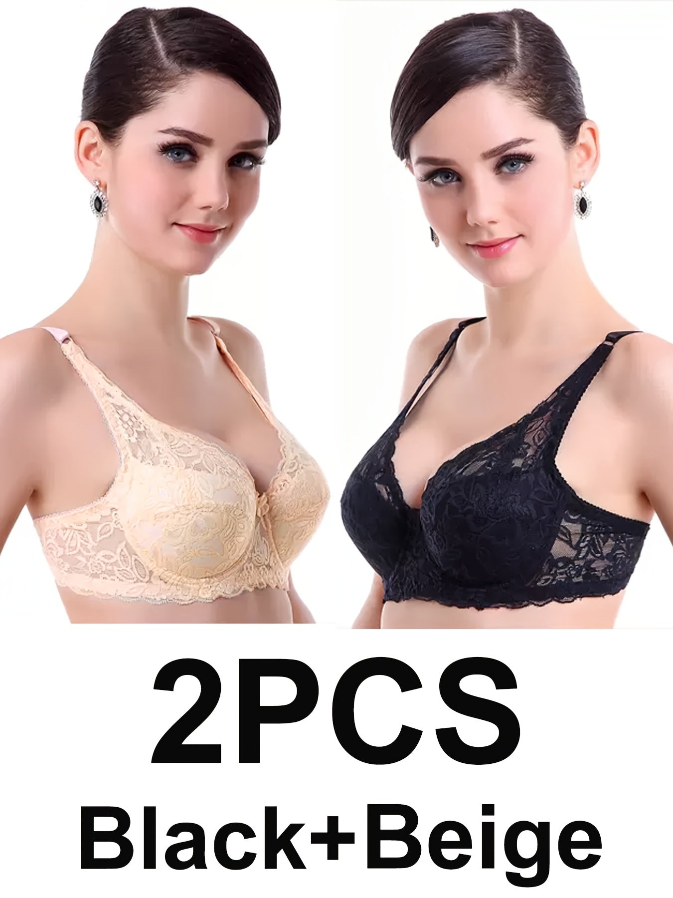 2pcs Luxurious Floral Lace Push Up Bras - Comfortable & Breathable with Bow Tie Detail - Soft Intimates Bra Set for Womens Lingerie Collection