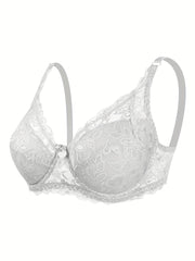 Elegant Contrast Lace Plunge Push Up Bra - Comfy, Breathable, and Sheer-Free Underwire Bra for Women - Polyamide Knit Fabric, No Padding, Solid Color, and Scallop Trim Design