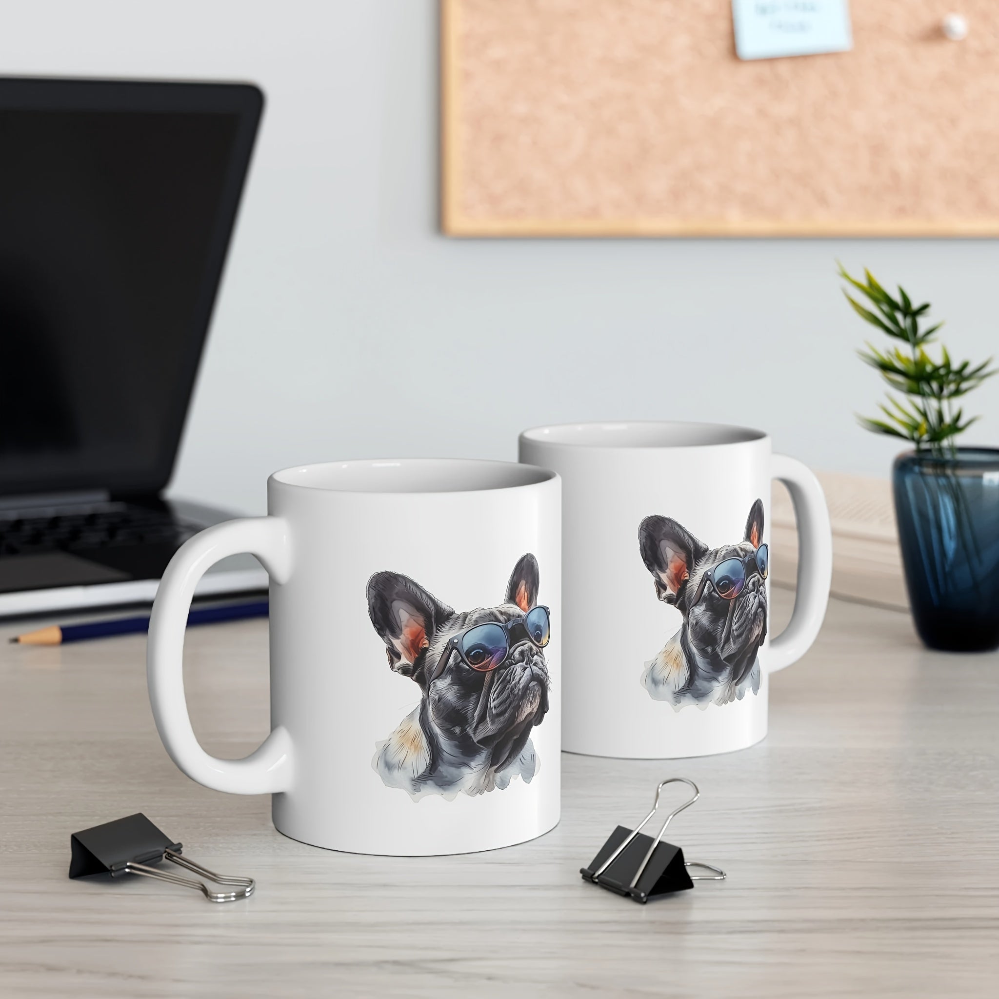 French Bulldog Ceramic Mug 11oz - Cool Glasses Dog Watercolor Print - Dog Lover Gift - Dishwasher & Microwave Safe