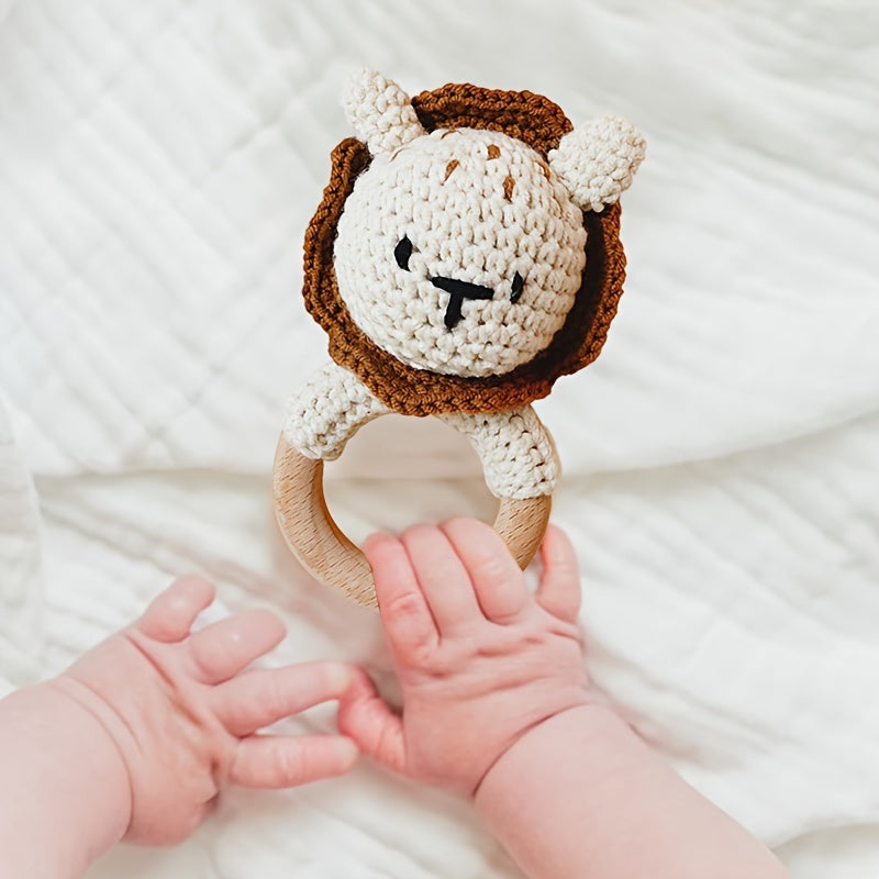 1pc Crochet Animals Rattle, Cute Rattle Built-in Bell, Shaking Bell, Rabbit Elephant Lion Rattle