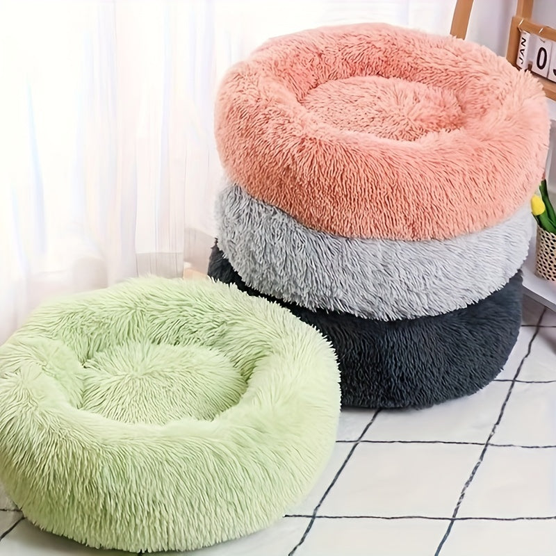 Ultra-Soft Winter Cat Bed - Cozy Round Nest for Deep Sleep - Premium Long Plush Cat Cushion - Calming Comfy Haven for Cats