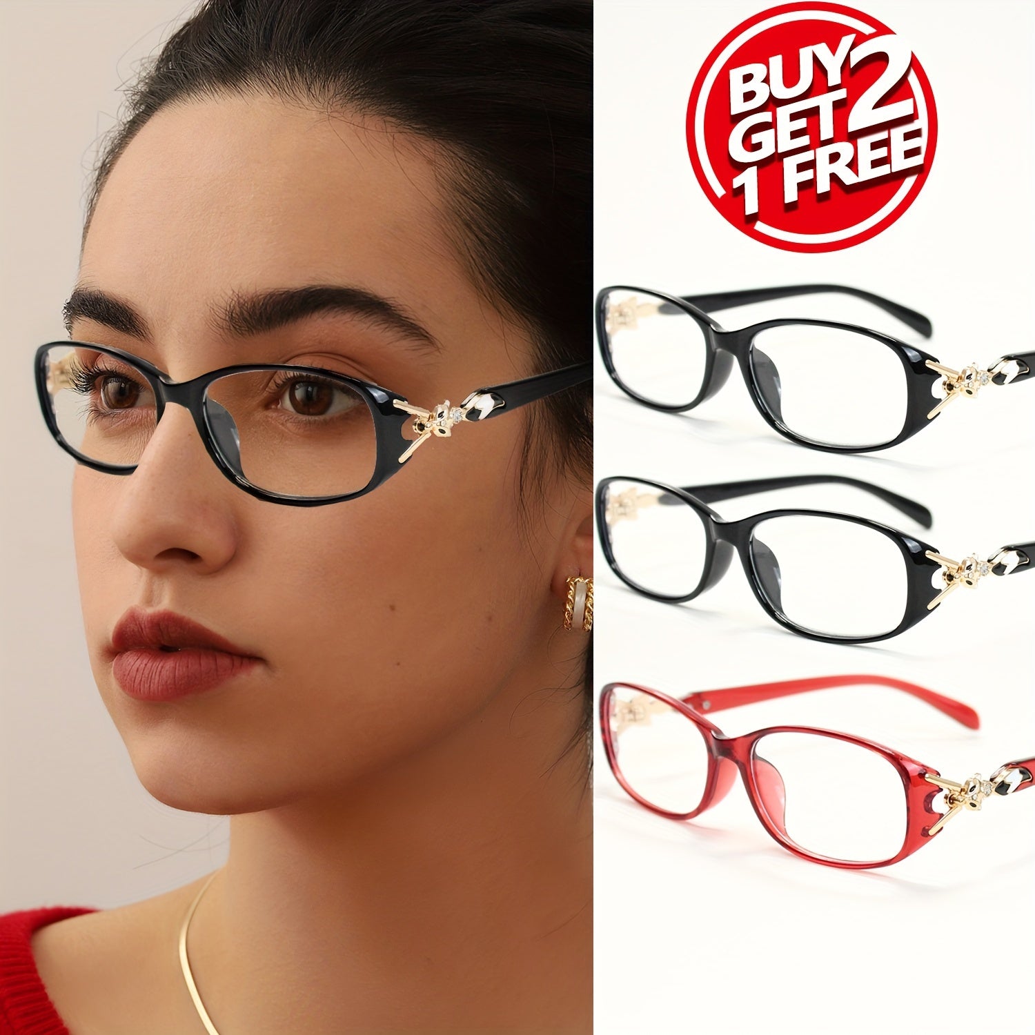 3pcs Fashion Reading Glasses Elegant Metal Unique Decorative Frame Exquisite Design Women's Computer Glasses