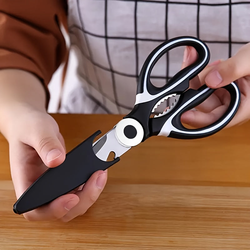 1pc Multifunctional Stainless Steel Kitchen Scissors - Poultry Shears with Nut Cracker and Bottle Opener - Essential Food Prep Tool for Chicken, Duck, Fish