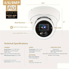 4K/ 8MP, 6MP, 2K/ 4MP IP Dome Camera Audio Outdoor Indoor POE H. 265 Onvif Wide Angle 2. 8mm Al Full Color Night Vision Home CCTV Video Surveillance Security. POE NVR POE Switch Built-in Micphone/ Audio