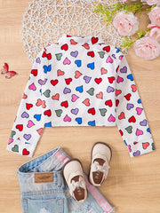 Autumn Short Heart-Shaped White Long-Sleeved Top Shirt One-Piece Casual College Street Style