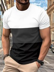 Mens Color Block Pattern Crew Neck T-shirt - Stylish Short Sleeve for Easy Movement, Ultra-Casual Design for Relaxed Fit, Breathable Fabric for Maximum Comfort, Perfect for Summer Outdoor Activities and Ideal for Outdoor Wear