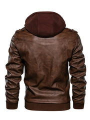 Mens Fashionable Hooded Jacket - Faux Leather, Utility Pockets, Versatile for All Seasons