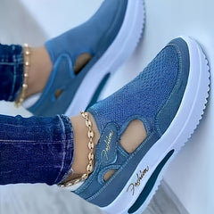 Women's Solid Color Sneakers, Breathable Knit Low Top Outdoor Shoes, Women's Comfortable Shoes