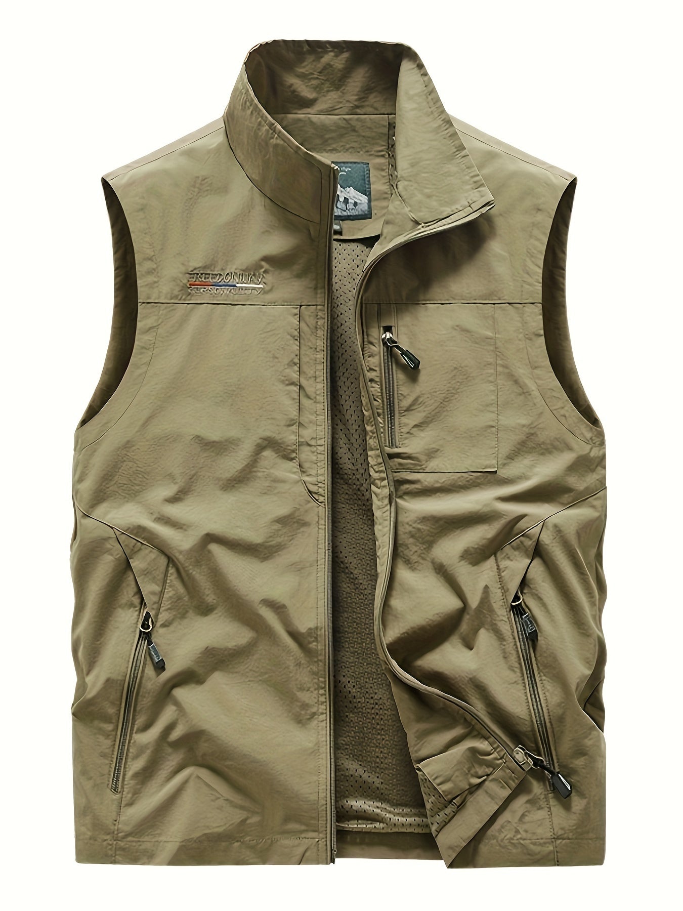 Mens Stylish Cargo Vest with Zipper Pockets - Rugged Stand Collar Zip-Up for Spring Summer Outdoors - Perfect for Fishing & Photography Adventures