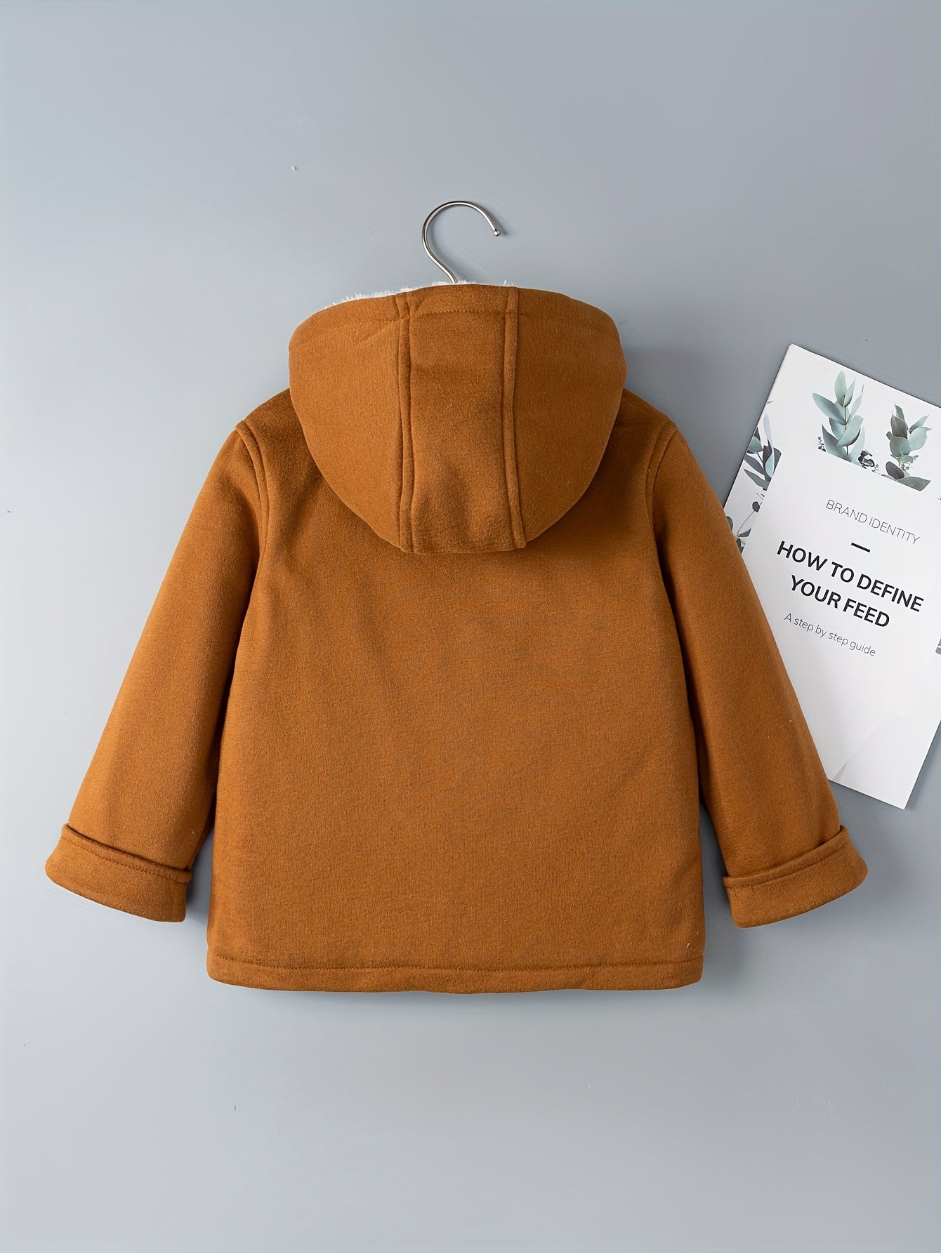 Kid's Preppy Style Fleece Lining Jacket, Warm Woolen Buttons Hooded Coat, Boy's Clothes For Fall Winter Outdoor, As Gift