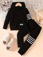 Boy's Stripe Pattern 2pcs, Pocket Front Hoodie & Sweatpants Set, Casual Outfits, Kids Clothes For Spring Fall