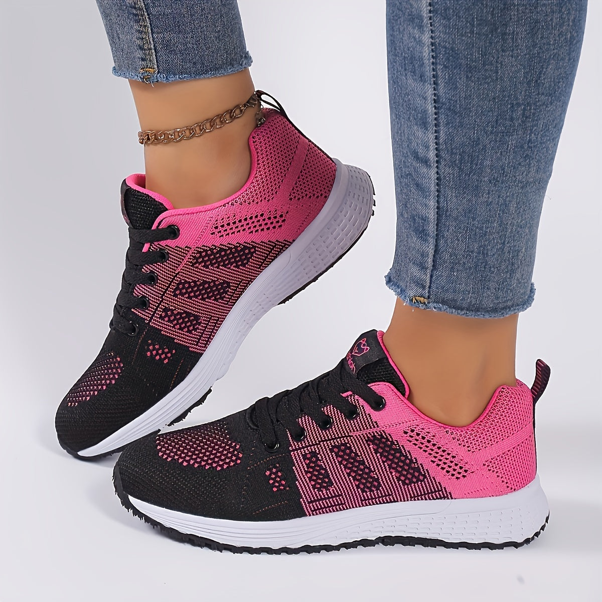 Womens Chic Striped Knit Sneakers - Lightweight & Breathable, Low Top Design - Comfortable Casual Shoes for Everyday Fashion - Perfect Footwear for Stylish Women