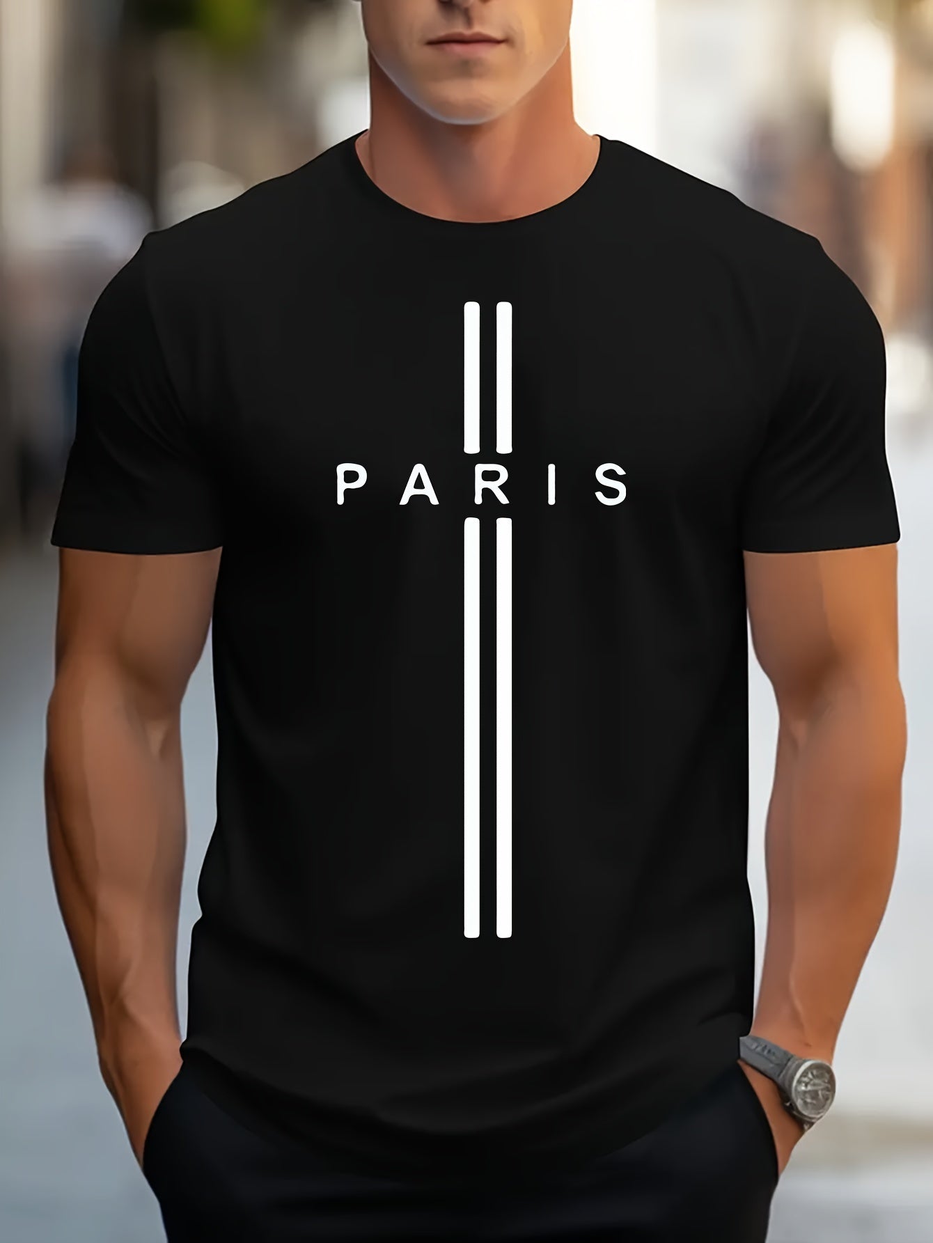 Summer Stylish Paris Print Men's T-shirt - Comfortable, Durable & Easy-Care, Ideal for Daily & Vacation Wear