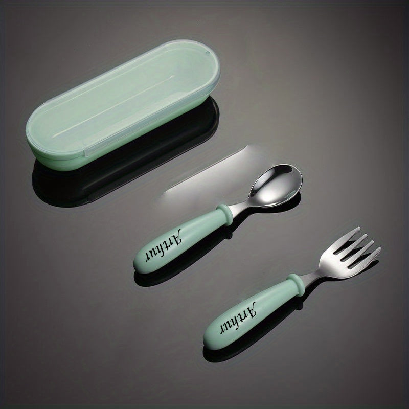 Adorable Personalized Childrens Tableware Set - Safe & Durable Spoon & Fork with Stylish Storage Box - The Perfect Easter Gift with a Unique Personal Touch