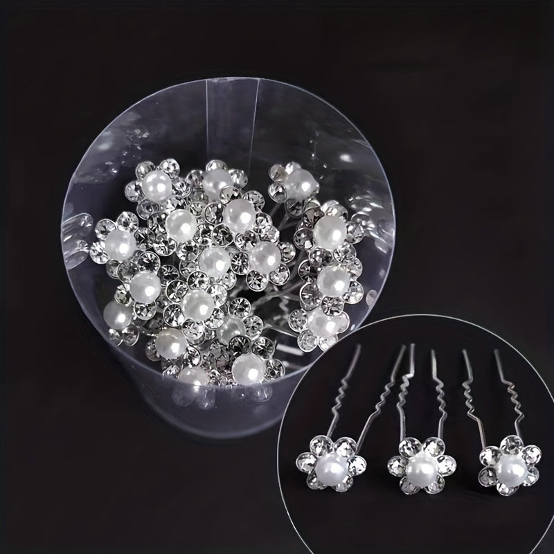 20Pcs Fashion Wedding Bridal Faux Pearl Flower Clear Crystal Rhinestone Hair Pins Clips Bridesmaid Hair Wear Jewelry Hair Accessories