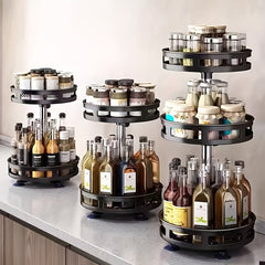 1pc Spice Rack, Countertop 1/2/3 Tier Round Metal Turntable Spice Rack, Large Capacity 360° Rotating Spice Jar Organizer, For Kitchen, Dining Table And Bathroom, Kitchen Organizers And Storage, Kitchen Accessories