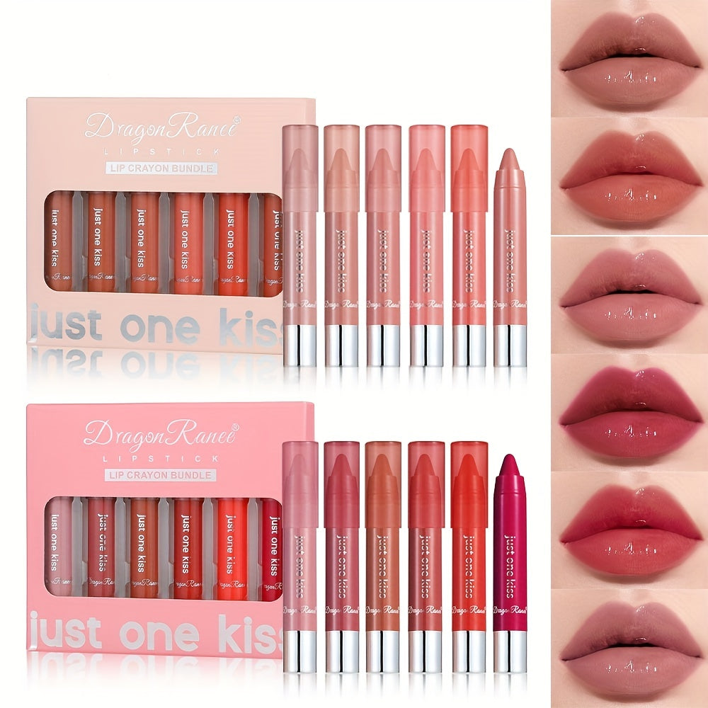 6pcs/set Glossy Lipstick Easy To Color Lipstick Pigmented Moisturizing Rotating Lip Gloss Lipstick Pen Nude Brown Red Pinkly Lipstick Lip Liner For Women's Daily Makeup