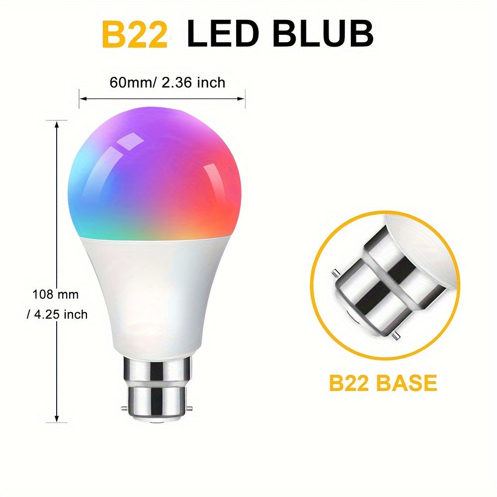 1PCS B22 LED WiFi Smart Light Bulb, RGB Smart Bulbs, 10W B22 Tuya APP Bulbs, Dimmable 16 Million Colours Changing Light Bulbs BT Control, 10W B22 Smart Tuya Bulbs Seting Timers, Scene And Music Sync, Voice Control