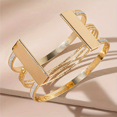 1pc Multi Layers Open Bangle Bracelet Vintage Style Metal Hand Bangle Jewelry Accessory