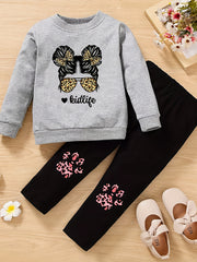 Kids Fashion Outfit Set Sweatshirt + Trousers Long Sleeve Cute Animal Pattern Top Round Neck Casual Slim-fit Clothes For Autumn