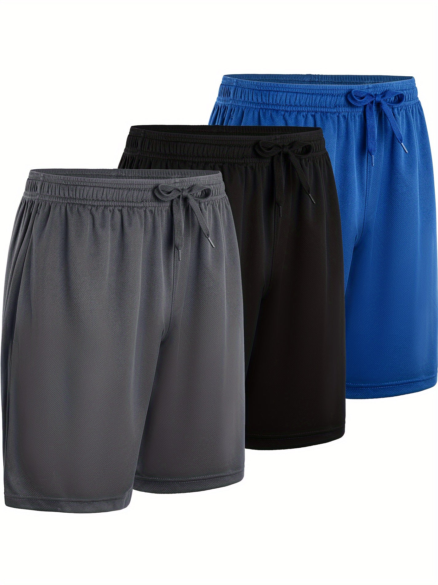 3-Pack Mens Athletic Shorts - Elastic Drawstring, Zip Pockets, Super Breathable, Quick Dry - Ideal for Summer Sports, Gym, Running, Hiking - Vibrant Solid Colors