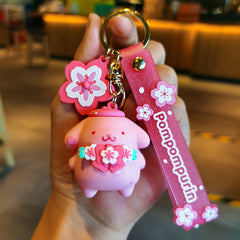 Sanrio Hello Kitty Sakura Pink Doll Keychain With Floral Charm, Cute Cartoon Durable Pendant For Men