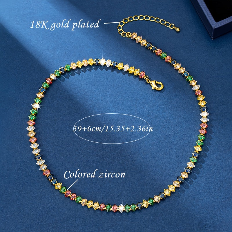 Boho Colorful Zircon Necklace Elegant 18K Gold Plated Necklace Vintage Collarbone Chain For Women