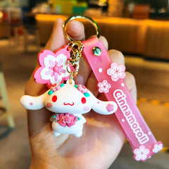 Sanrio Hello Kitty Sakura Pink Doll Keychain With Floral Charm, Cute Cartoon Durable Pendant For Men