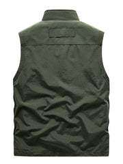 Mens Stylish Cargo Vest with Zipper Pockets - Rugged Stand Collar Zip-Up for Spring Summer Outdoors - Perfect for Fishing & Photography Adventures