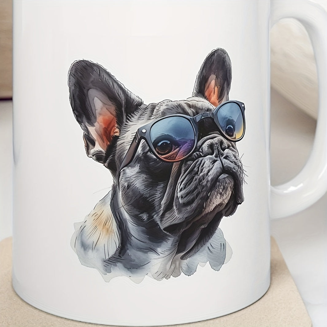 French Bulldog Ceramic Mug 11oz - Cool Glasses Dog Watercolor Print - Dog Lover Gift - Dishwasher & Microwave Safe