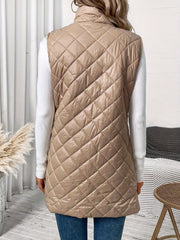 Argyle Quilted Zipper Front Padding Vest, Elegant Sleeveless Gilet Jacket For Fall & Winter, Women's Clothing