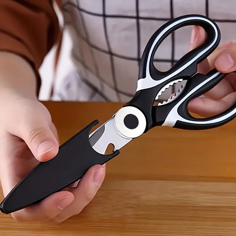 1pc Multifunctional Stainless Steel Kitchen Scissors - Poultry Shears with Nut Cracker and Bottle Opener - Essential Food Prep Tool for Chicken, Duck, Fish